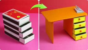 کاردستی میز مطالعه مینیاتوری با قوطی کبریت