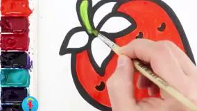 آموزش نقاشی توت فرنگی و پروانه