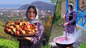 چیدن انار محلی در ارتفاعات رامسر و درست کردن رب انار | زندگی روستایی