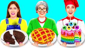 چالش غذایی خنده دار: چالش آشپزی من در مقابل مادربزرگ پخت ناگت مرغ | سرگرمی کودکان و بانوان