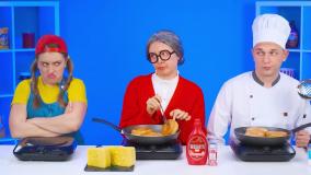 چالش غذایی خنده دار: چالش خنده دار دونات درست کردن بچه ها و مادربزرگ | سرگرمی کودکان و بانوان