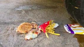 چالش خرد کردن چیزهای نرم با ماشین! - فست فود درمقابل ماشین - چالش له کردن خوراکی