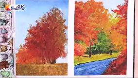 آموزش نقاشی پاییز با آبرنگ