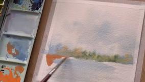 آموزش نقاشی پاییز با آبرنگ | نقاشی منظره پاییزی با آبرنگ | آموزش آبرنگ