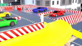 کارتون ماشین های رنگی : توپ فوتبال رنگی و ماشین اسپرت در مسیر چند طبقه