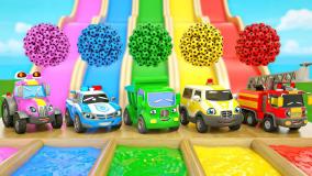 کارتون ماشین بازی ، ماشین های رنگی در سرسره های رنگی و استخر رنگی ، ماشین بازی
