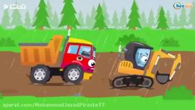 کارتون ماشین آتش نشانی قرمز به دنبال ماشین بنفش خلافکار