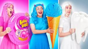 چالش غذایی خنده دار برنامه سرگرمی بانوان | چالش جدید خوراکی صورتی و آبی