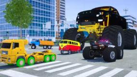 کارتون ماشین پلیس و کمک به تاکسی زرد - تعقیب و گریز ماشین پلیس و مانستر تراک