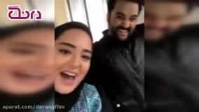 نرگس محمدی و مهدی سلوکی در پشت صحنه سریال ستایش