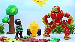 کارتون خمیربازی لوکا و السا و مرد عنکبوتی | داستان نبرد هالک و ماشین سنگین!