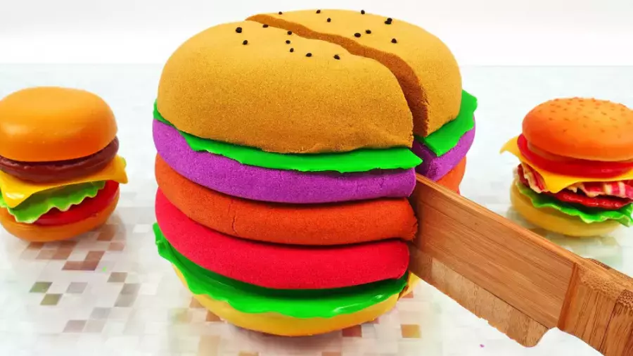 همبرگر شنی و برش آن بازی کودک آموزش و سرگرمی هم‌زمان