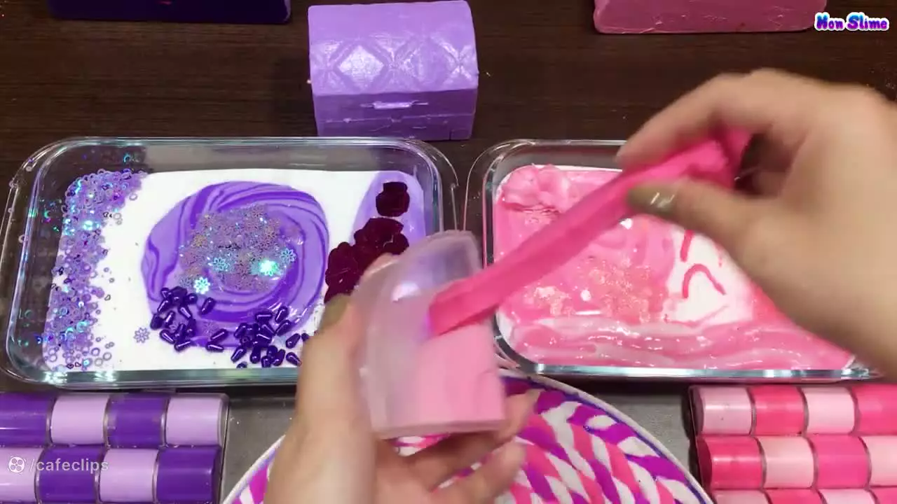 مخلوط کردن اسلایم بنفش و صورتی ، آموزش ساخت اسلایم , اسلایم بازی طولانی