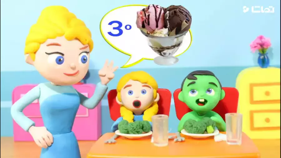 کارتون خمیر بازی کودکانه السا و آنا : غذاخوردن با مامان