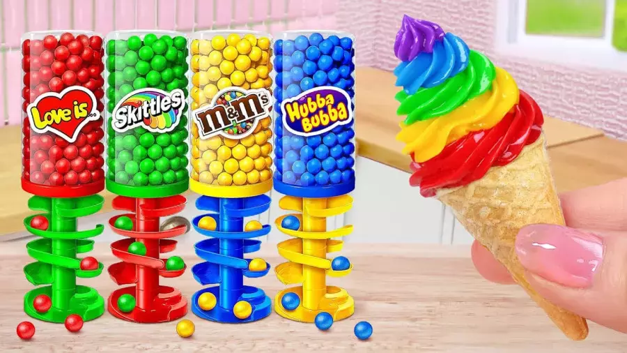 طرز تهیه بستنی رنگین کمانی مینیاتوری _ مینی دسر خوشمزه _ کیک ریز