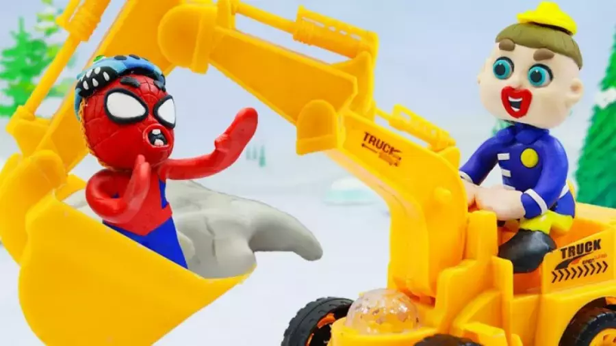 کارتون خمیر بازی کودکانه لوکا جدید | داستان بازی با بیل مکانیکی در برف