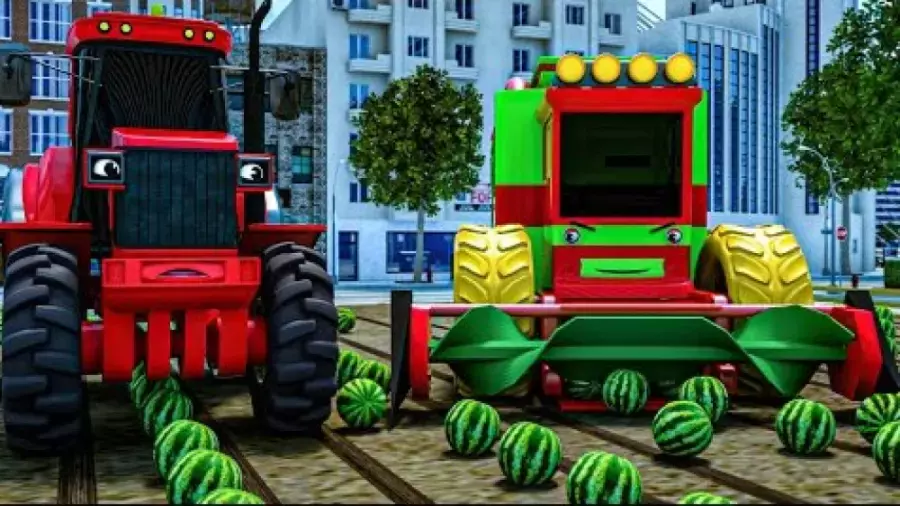 کارتون ماشین بازی : ماشین سنگین تراکتور و مزرعه هندوانه