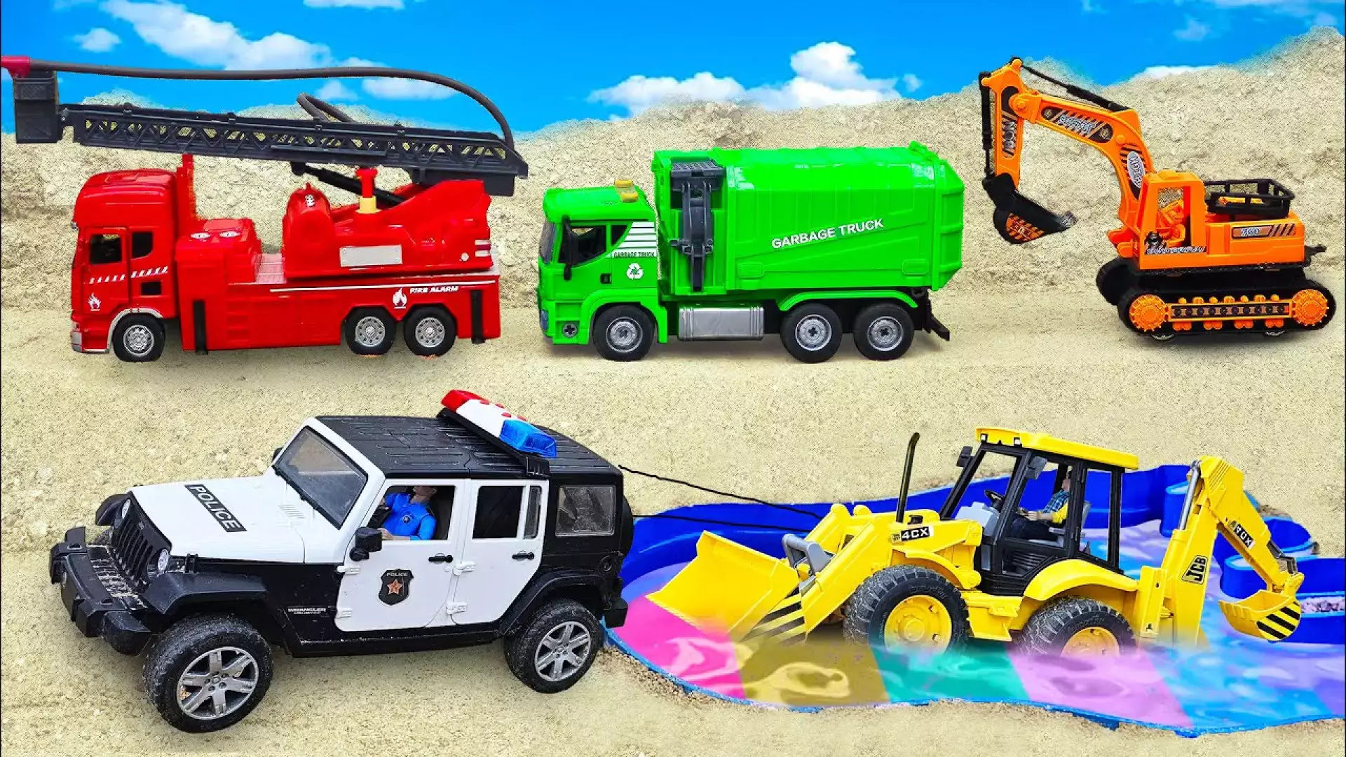 ماشین بازی / برنامه کودک / ماشین پلیس و کامیون غرق شده