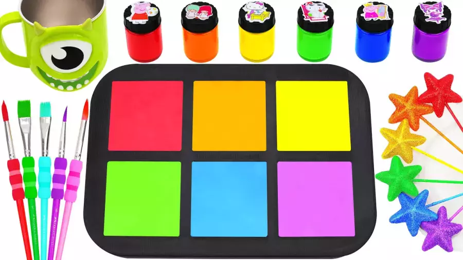 مخلوط کردن اسلایم مربعی رنگی . آموزش ساخت اسلایم . اسلایم بازی کودکانه