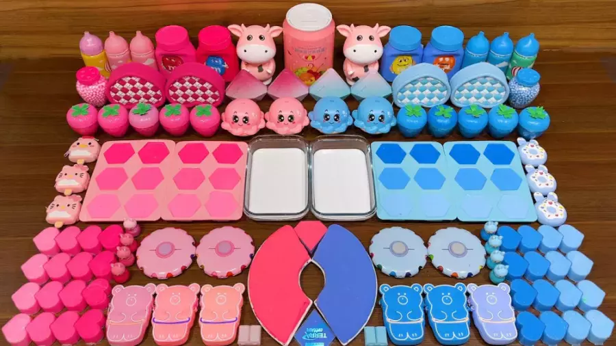 مخلوط کردن اسلایم های صورتی و آبی - آموزش ساخت اسلایم - اسلایم بازی کودکانه