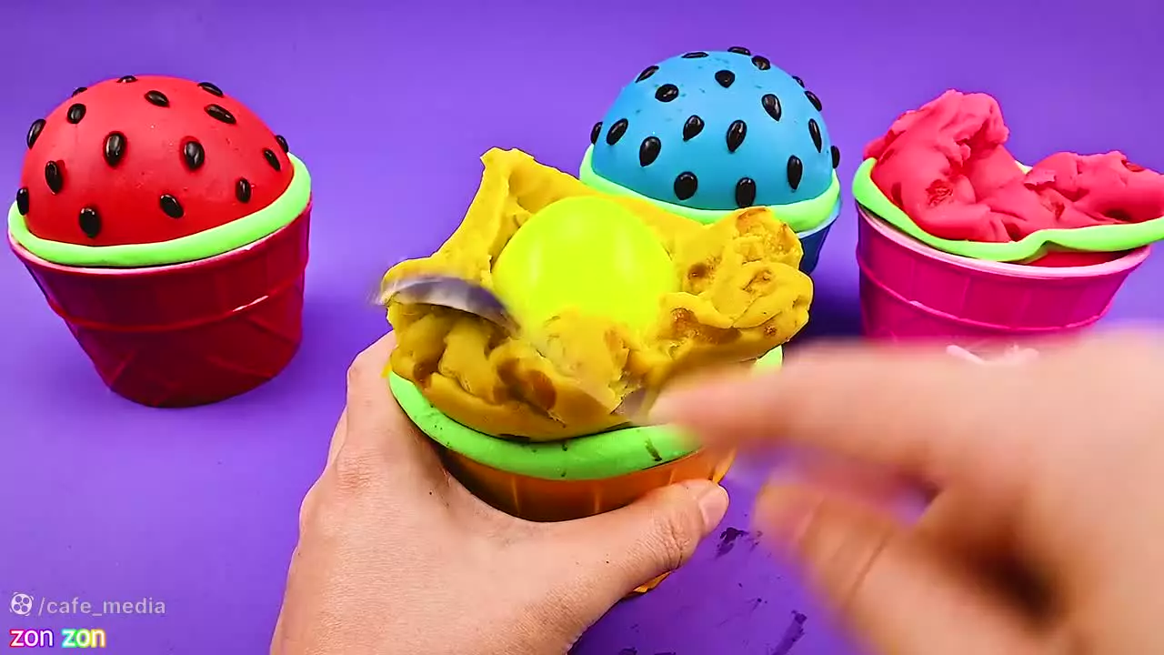 خمیربازی کودکانه :: فنجان بستنی هندوانه رنگین کمان