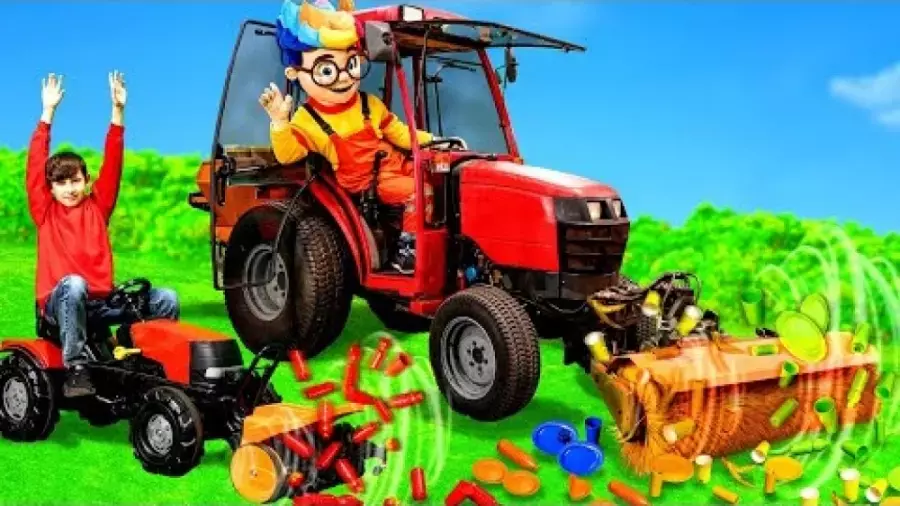 ماشین بازی کودکانه جدید | بچه ها با تراکتور شهر را تمیز می کنند