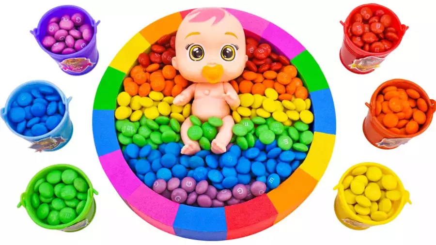 چالش اسمر کودکانه | استخر و آبنبات دایره رنگین کمان با برش شن