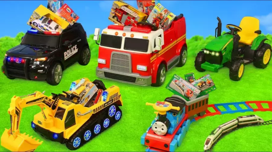 ماشین بازی کودکانه جدید :: کامیون آتش نشانی، تراکتور و.. سوار بر اتومبیل