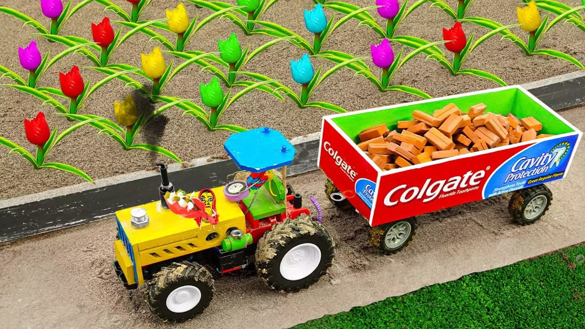 ماشین بازی کودکانه جدید - ساخت دستگاه گاوآهن مزرعه و کاشت گل لاله رنگین کمان