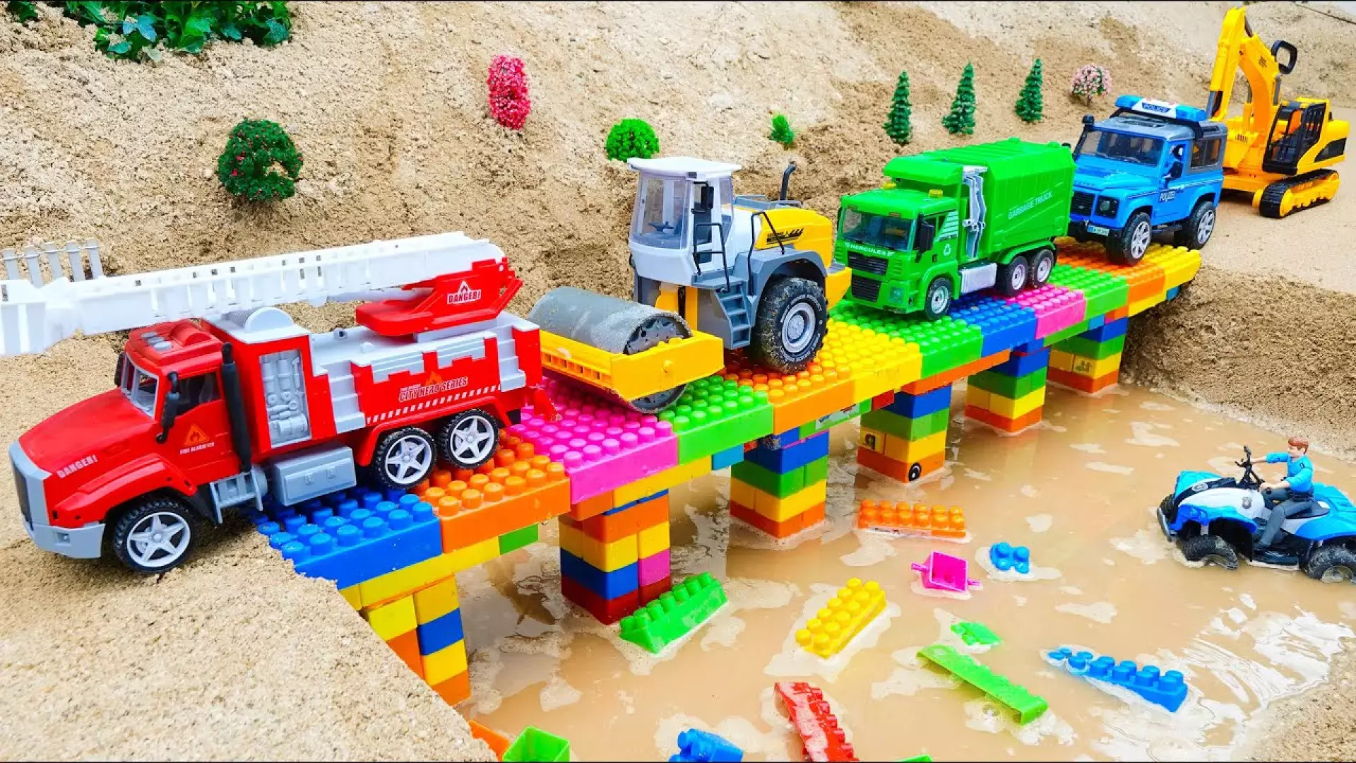 ماشین بازی کودکان/ فیلم خنده دار اسباب بازی وسایل نقلیه ساخت پل