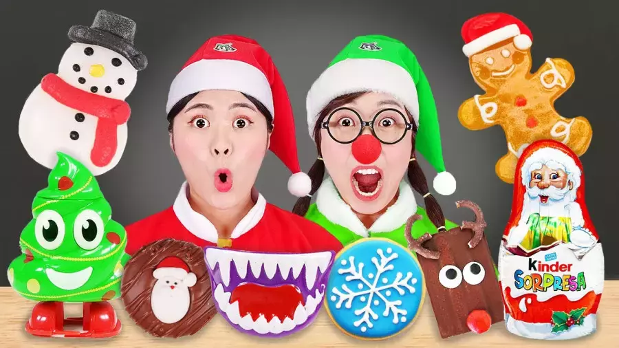 چالش خوراکی کریسمس | چالش غذایی بامزه و دسرهای رنگی