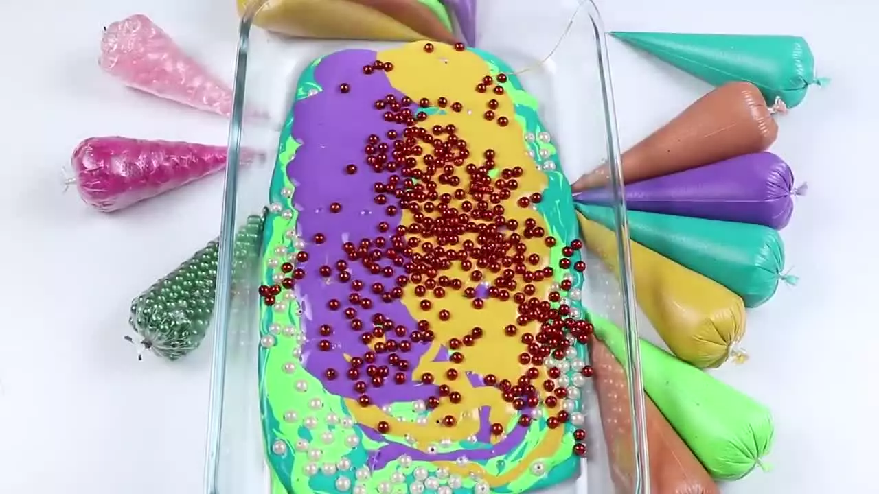 ترکیب اسلایم رنگی جدیدو جذاب با مروارید های رنگی بامزه : اسلایم بازی دیدنی