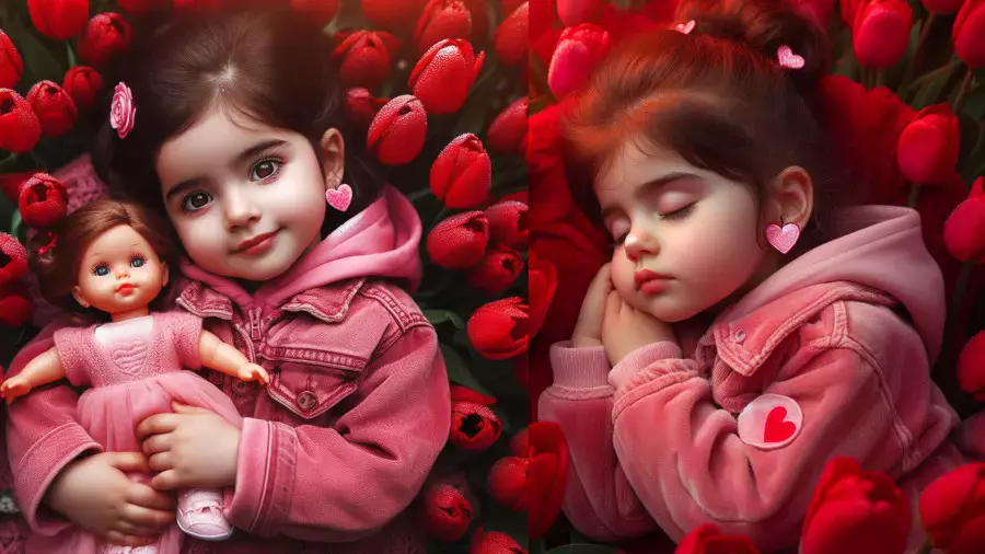 آموزش هوش مصنوعی | دختر کاپشن صورتی با گوشواره های قلبی