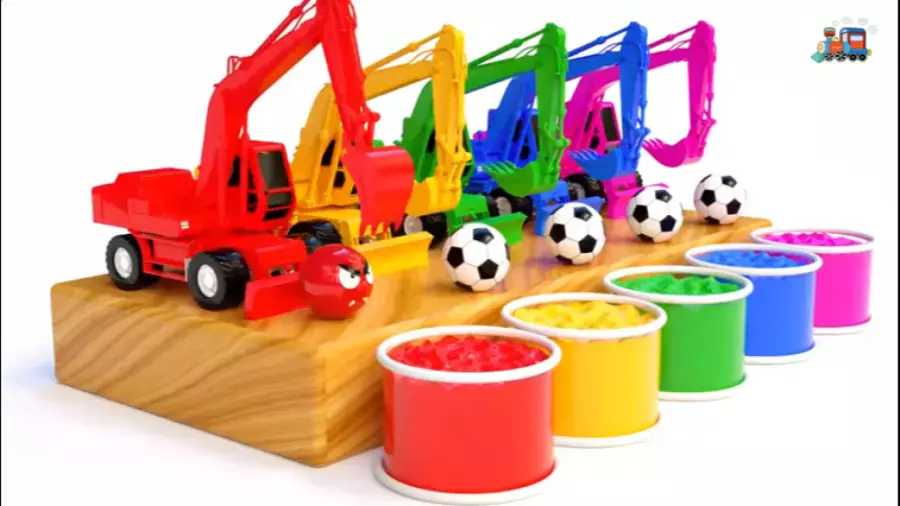 کارتون سرگرمی با ماشین ها ی رنگی - بازی با توپ های رنگی بیل میکانیکی