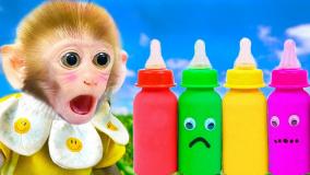 کارتون بچه میمون شیطون: میمون کوچولو شیر رنگارنگ درست میکند!