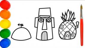 آموزش نقاشی ساده برای کودکان | نقاشی خانه باب اسفنجی و پاتریک