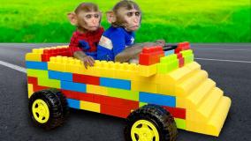 کارتون بچه میمون شیطون: میمون کوچولو با لگو رنگی ماشین میسازد!