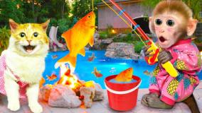 کارتون بچه میمون شیطون: میمون کوچولو با گربه ماهیگیری میکنند!