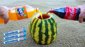 آزمایش :: هندوانه در مقابل بالون کوکاکولا، فانتا و منتوس :: سرگرمی علمی کودکان