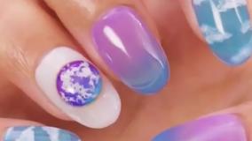 طراحی ناخن شیک و باکلاس با طرح آسمان و ابر Nail Design