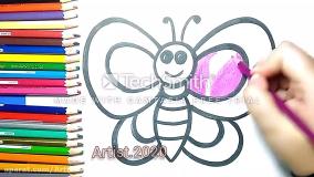 آموزش نقاشی پروانه برای کودکان با مدادرنگی