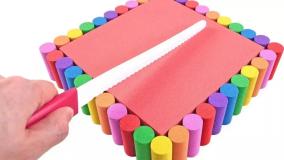 شن رنگی - شن بازی کودکانه - کیک مربع رنگی با شن جنبشی - بازی و سرگرمی کودکانه