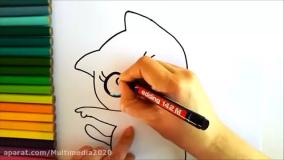 نقاشی گربه با رنگ آمیزی