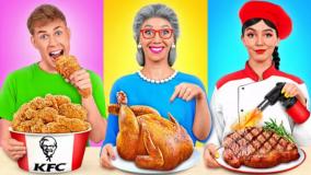 چالش غذا خوری - چالش غذایی مرغ سوخاری - چالش غذایی خنده دار - چالش آشپزی