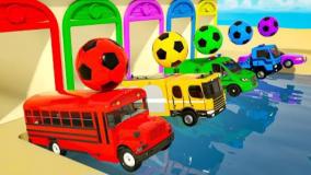 کارتون ماشین بازی : کودک و ماشین خندان با توپ‌ های رنگی فوتبال!