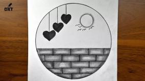 نقاشی ساده و آسان با مداد | نقاشی دایره ای قلب و دیوار
