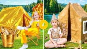 ماجراهای کاتیا و دیما - چالش کمپینگ مقوایی برای بچه ها