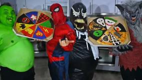 چالش پیتزا خوردن ابر قهرمانان ، مرد عنکبوتی ، هالک ، ونوم ، مرد آهنی