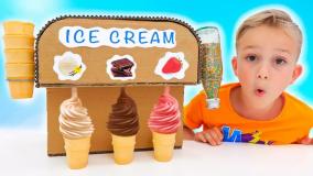 برنامه کودک ولاد و نیکی و بازی با اسباب بازی دستگاه بستنی ساز