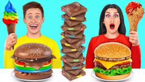 چالش غذایی جدید || چالش غذا خوری || غذای واقعی در مقابل چالش غذای شکلاتی شماره 2